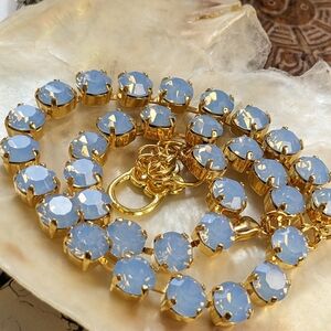 Light Blue Sapphire Opal Crystal Necklace in 14k Gold Plated